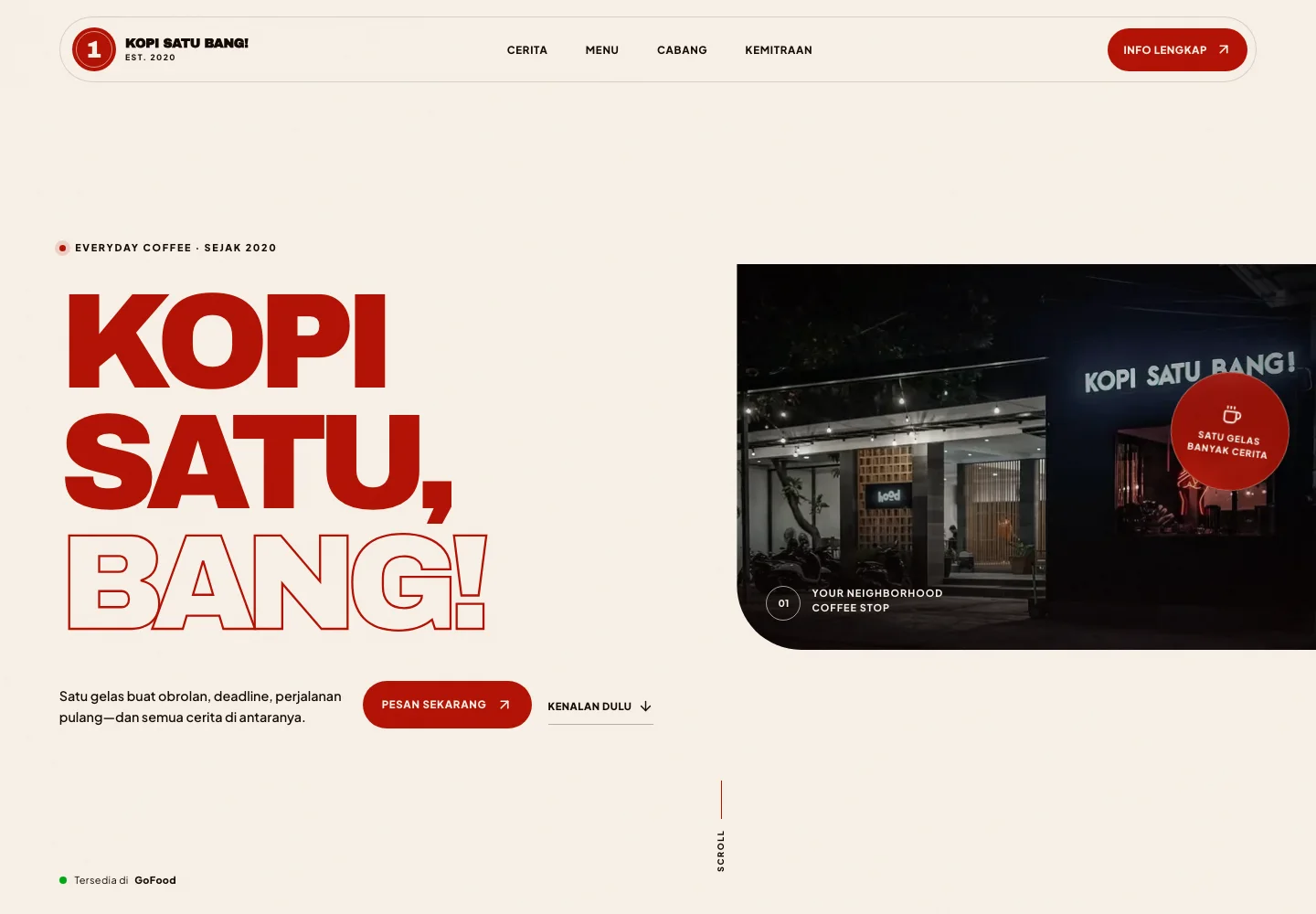 Tampilan website Kopi Satu Bang