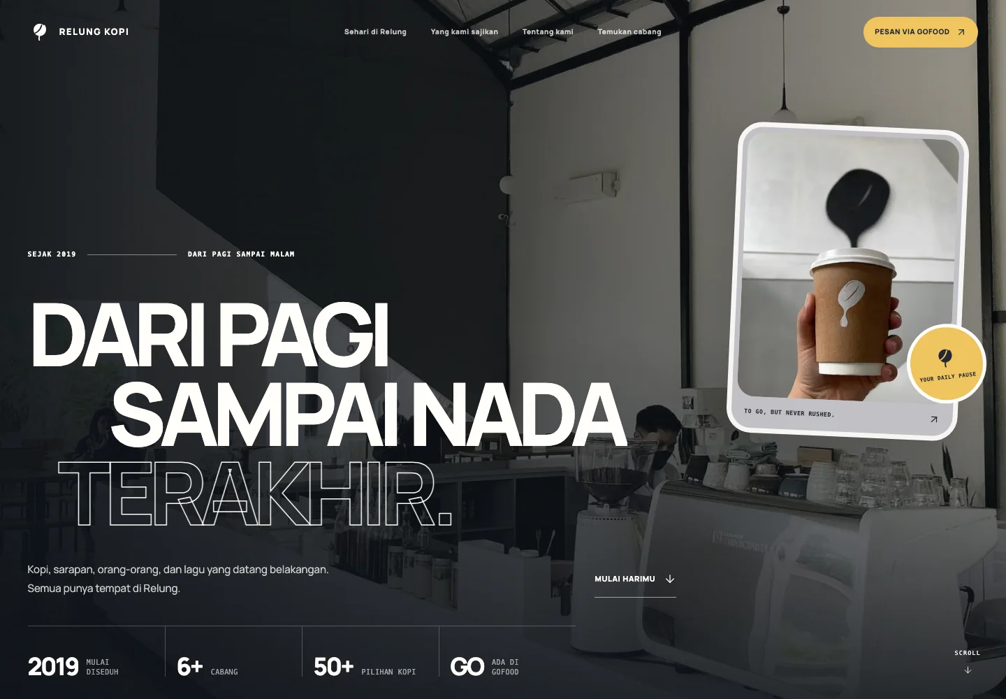 Tampilan website Relung Kopi